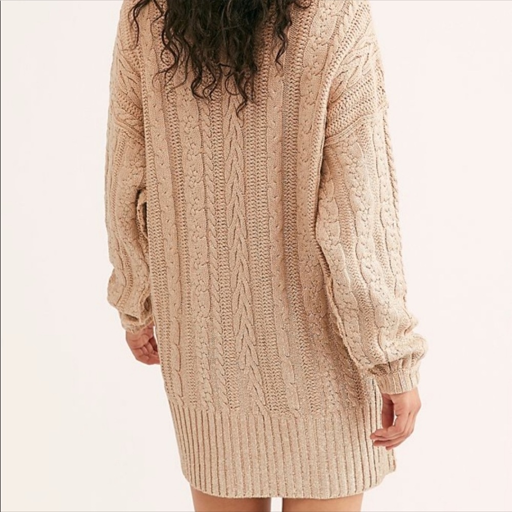 ⭐️NWT Free People Gold & Cream Cable Knit Sweater Mini Dress ⭐️